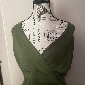 Olive Green Wrap-Front Low-Cut Top